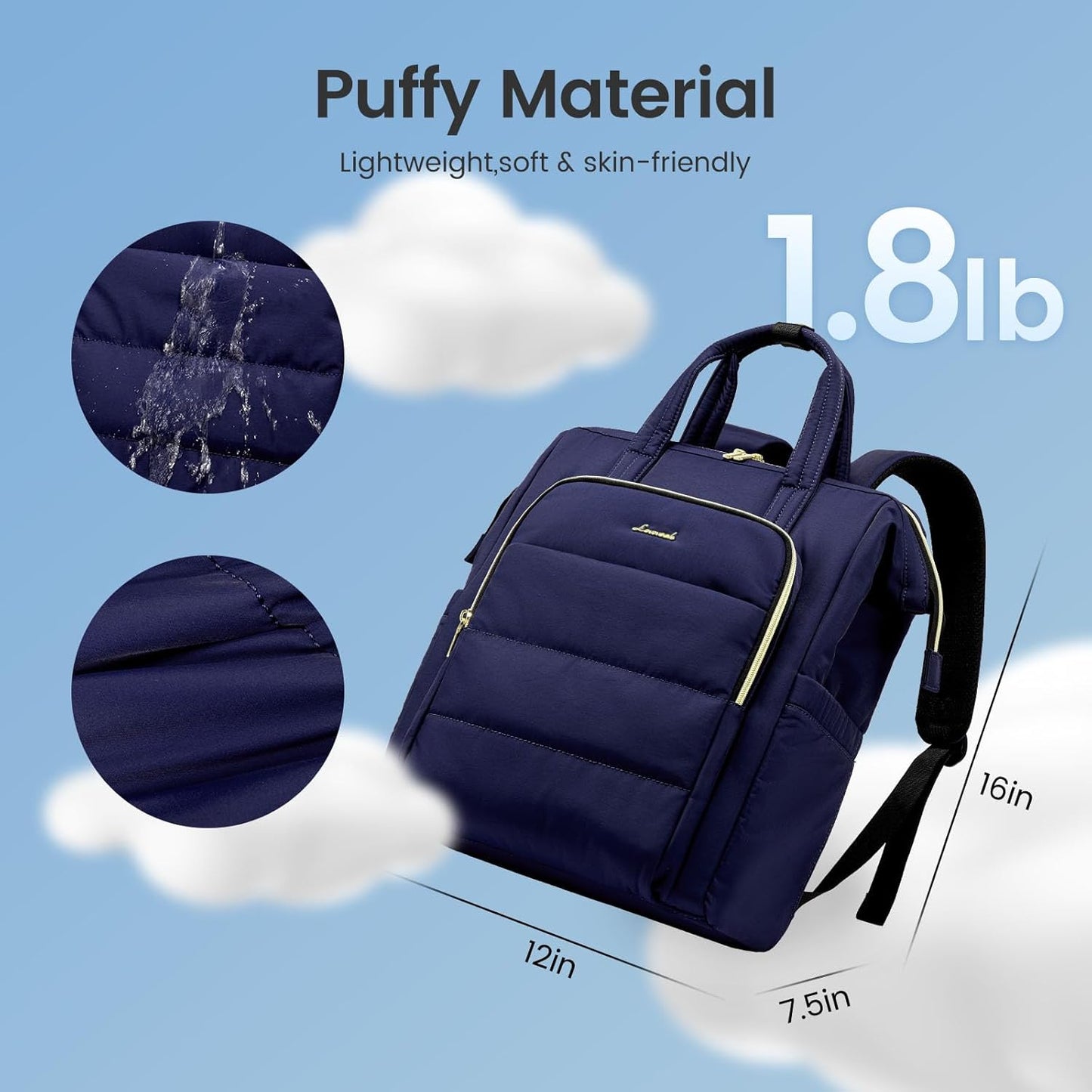 LOVEVOOK Laptop Backpack Women 15.6 inch,Lightweight Puffer Travel Backpacks for Women,Quilted Laptop Bag Computer Work Teacher Nurse Backpack,Womens Backpack Purse for College Business,Dark Blue