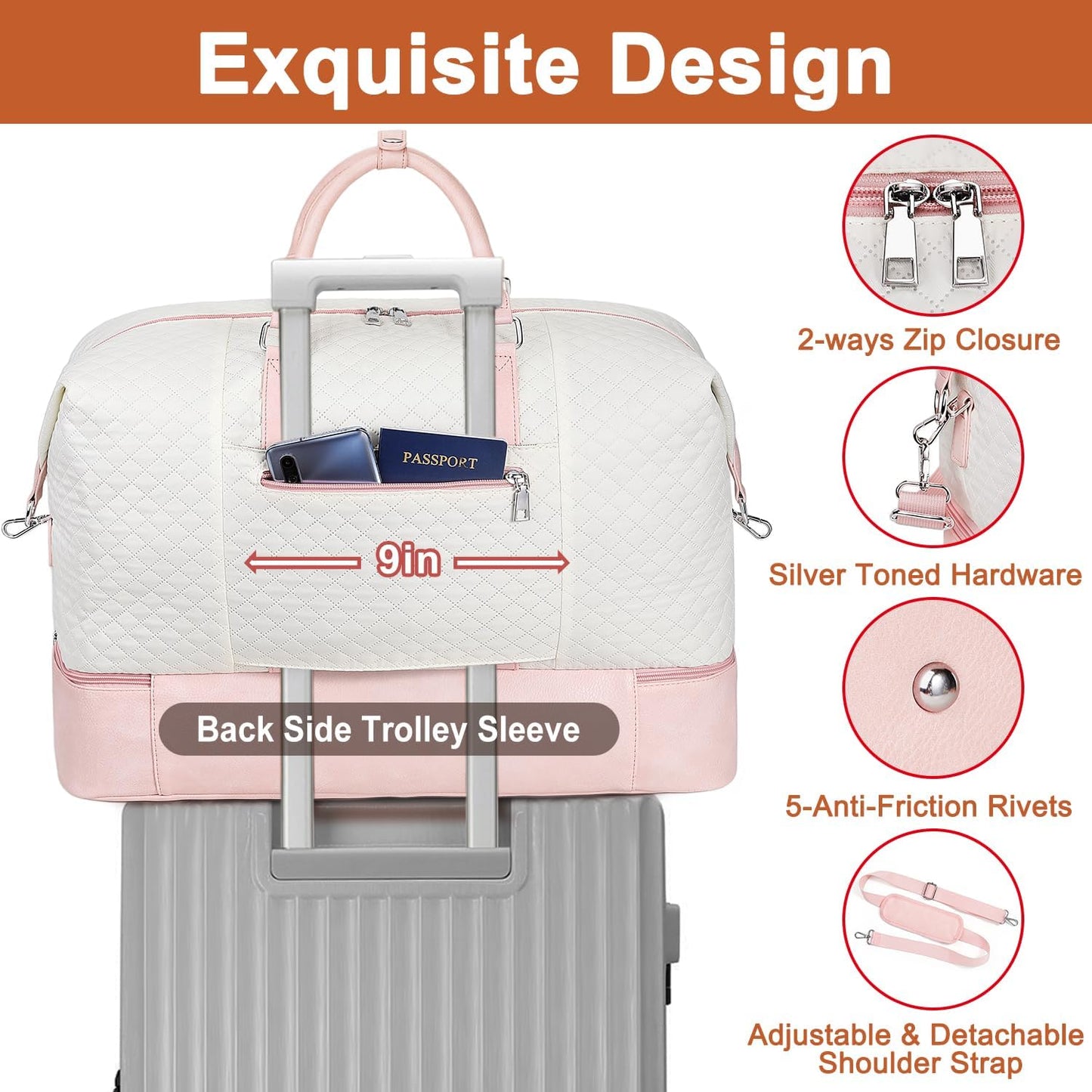 Travel Weekender Bag for Women, Overnight Bag with Shoe Compartment Oversized Travel Duffel Bag Carry On Tote 21"