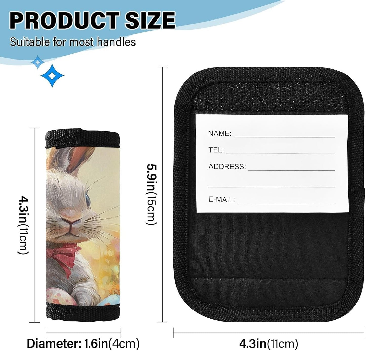 Easter Bunny Easter Egg 2 Pack Luggage Handle Wraps Covers for Suitcase Identifiers Bag Tags Travel Accessories