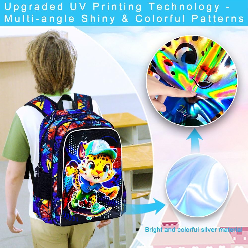3PCS Dinosaur Backpack for Boys, 16 Inch Kids Water Resistant Preschool Elementary Kindergarten Bookbags and Lunch Box