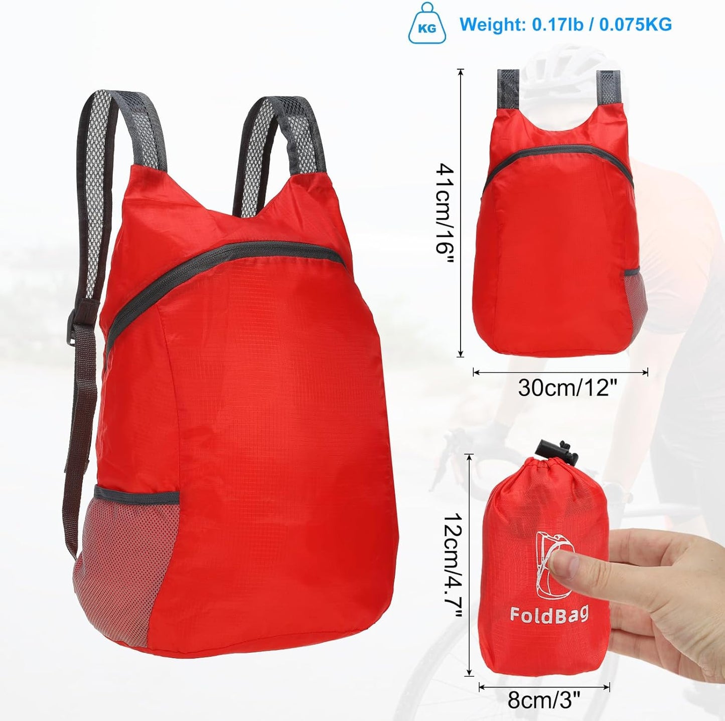 PATIKIL Hiking Backpack, 15L-20L Packable Lightweight Backpack Daypack Small Foldable Outdoor Camping Cycling Backpacking Shoulder Bag, Red
