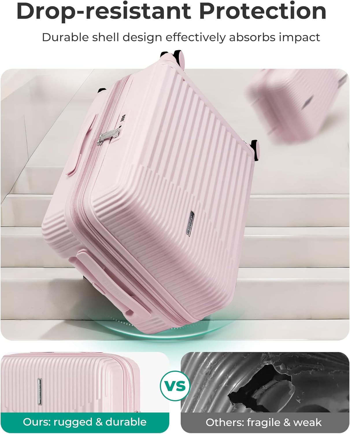 BAGSMART Carry On Luggage 22x14x9 Airline Approved with Spinner Wheels,100% PC Hardside Expandable Luggage with TSA Lock for Trips, 20 Inch Rolling Suitcases for Men Women,Pink
