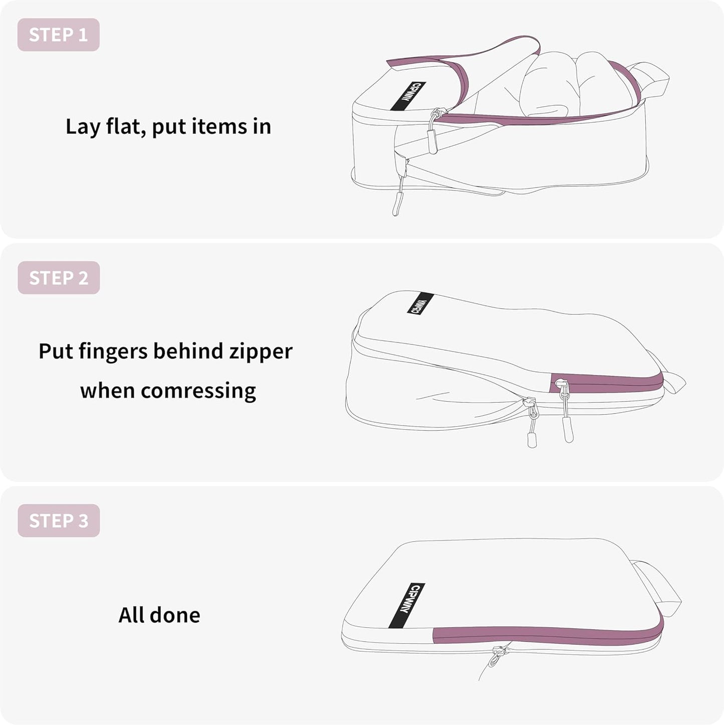 Cipway Compression Packing Cubes for Travel Ultralight Expandable Packing Organizers for Carry on Luggage (Mauve Pink 3 Set)