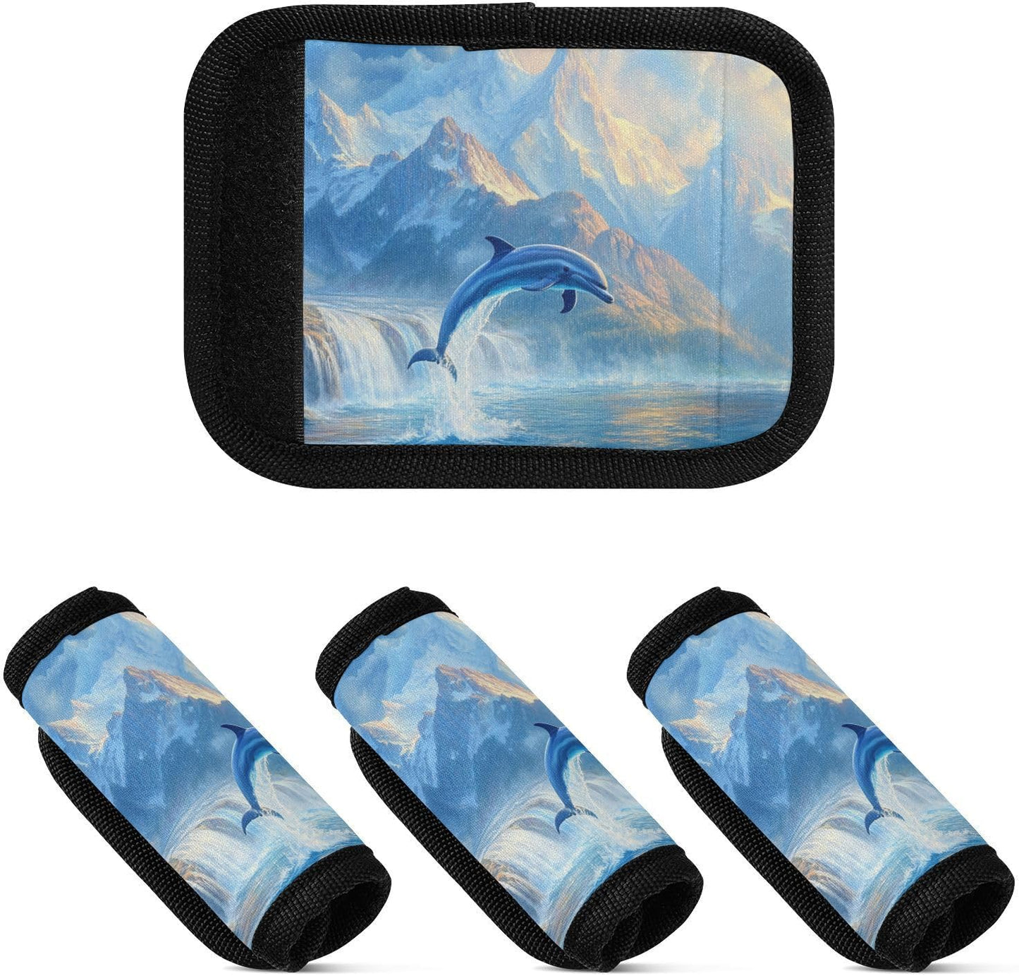 Rainbow Dolphins Jumped Out Blue 2 Pack Luggage Handle Wraps Covers for Suitcase Identifiers Bag Tags Travel Accessories