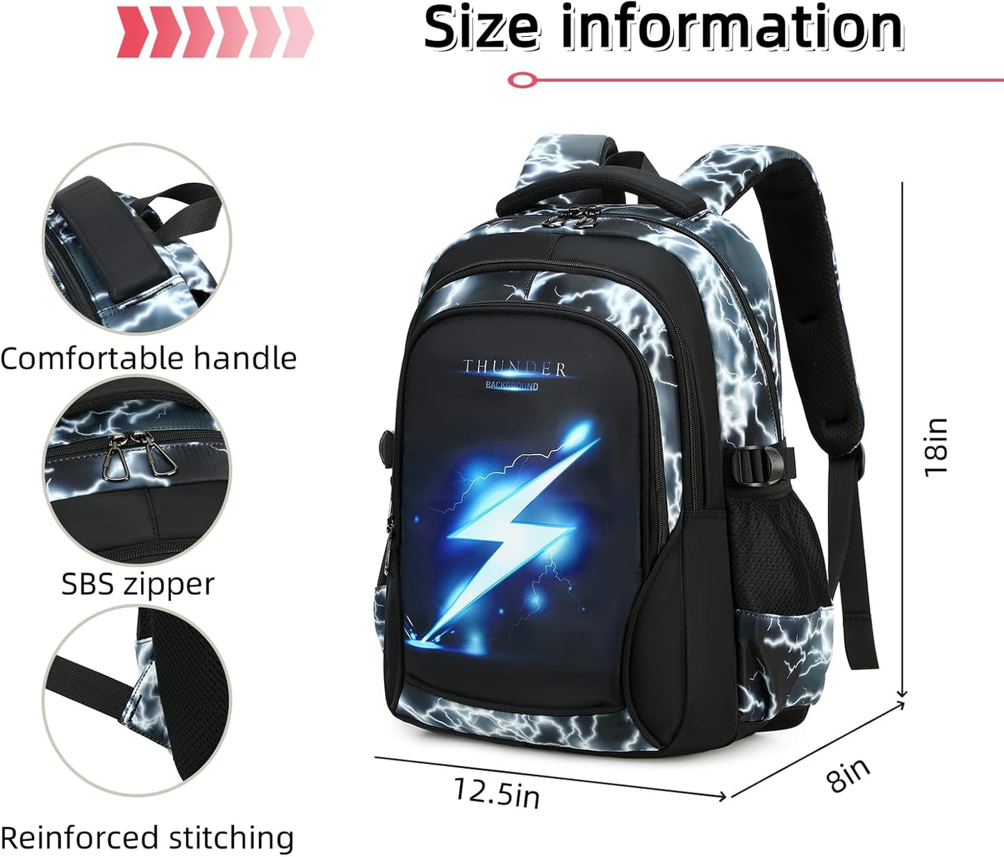 Boys Backpack for Kids Elementary School Bags Lightning Teens Durable Bookbag (black)