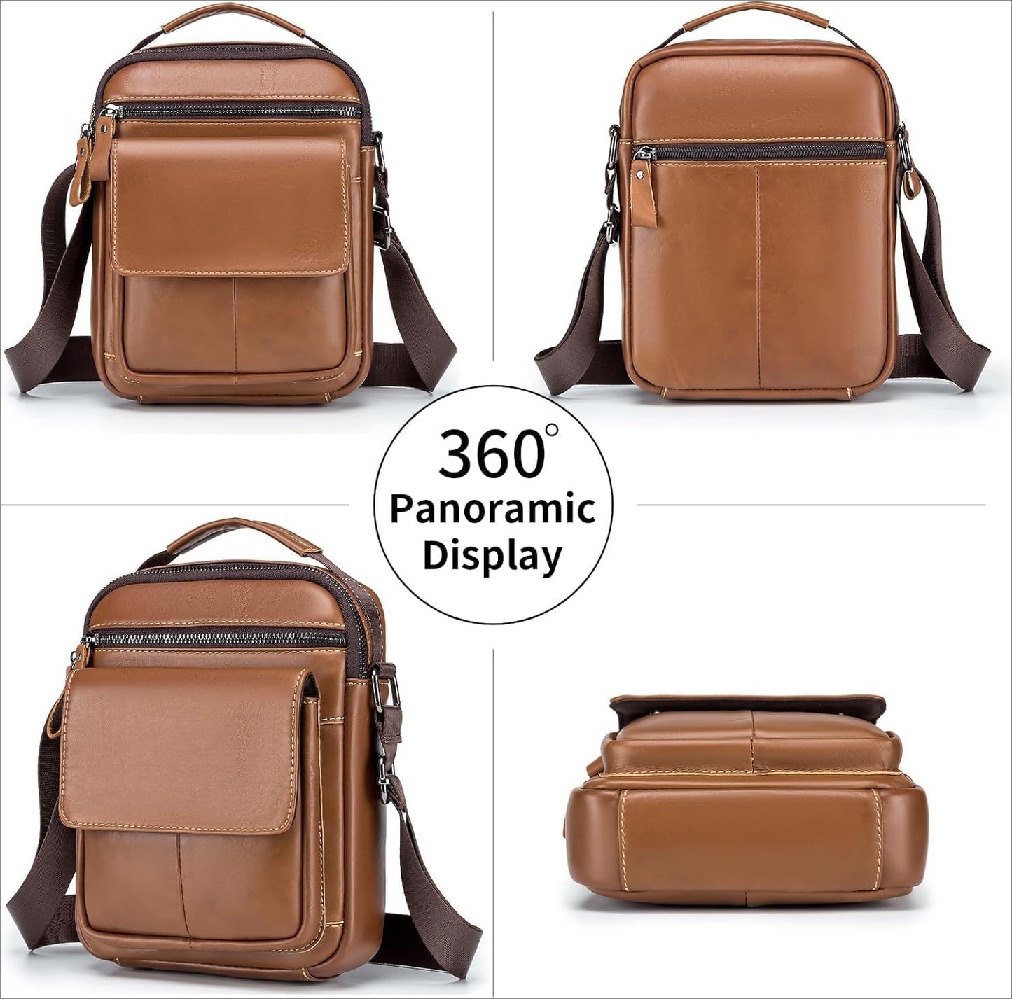 Men’s Genuine Leather Messenger Bag – Small Crossbody Shoulder Purse for Casual & Business