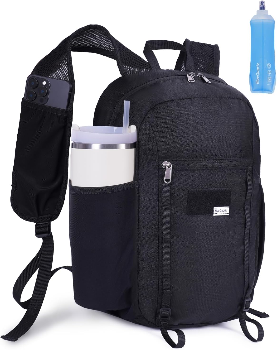 Blue Quartz 15L Hiking Backpack with Soft Flask, Ultralight Hiking Daypack with Chest Pockets for Phone Sternum Straps, Lightweight Foldable Packable Back Pack for Women Men(patent pending)