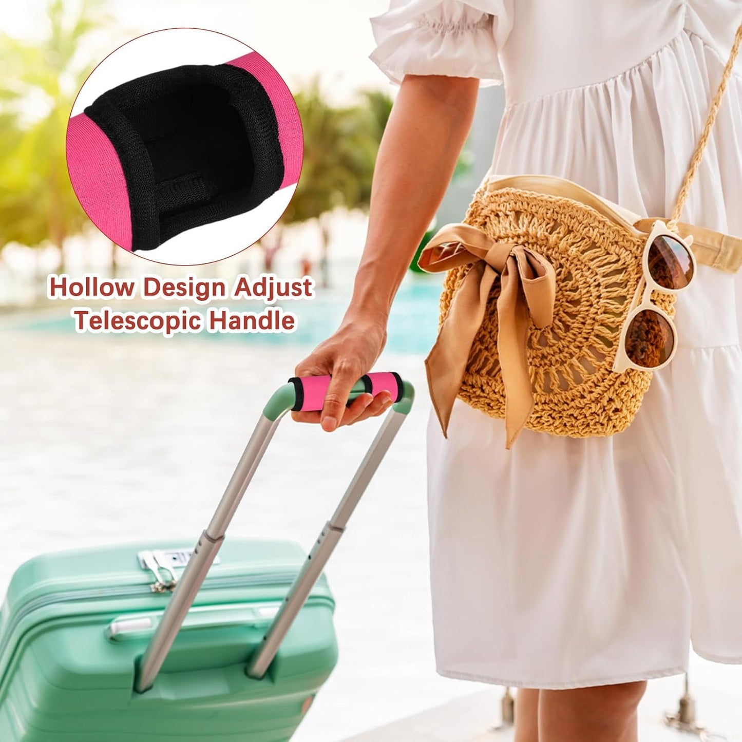Luggage Handle Wrap [3PCS] - Neoprene Luggage Identifiers Hollow Design Use for Push-Button Luggage Suitcase & Trolley Case - [Pink-6IN/15CM] Comfort Grip Handle Cover