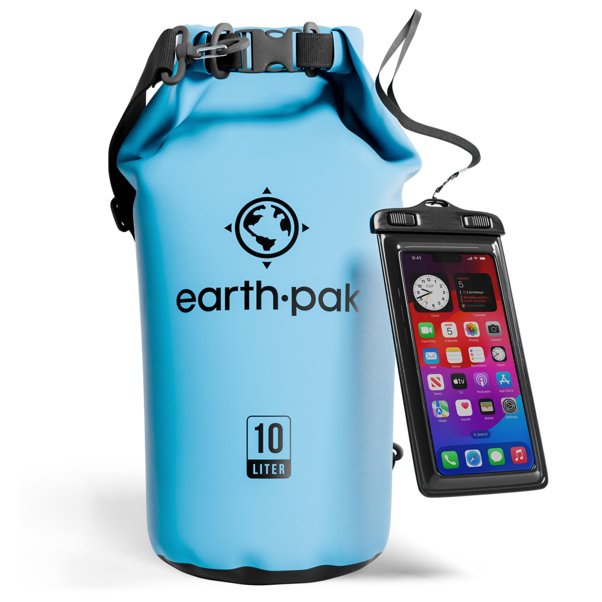Earth Pak 10L Waterproof Dry Bag - Marine Roll Top Dry Sack for Kayaking