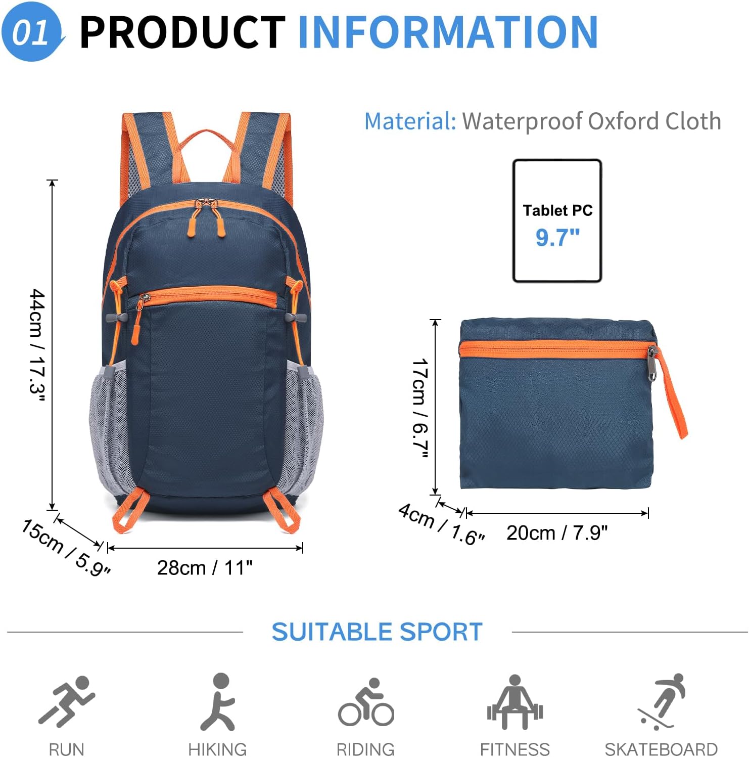 Hiking Daypack Packable, Camping Backpack Water Resistant Lightweight Polyester for Men Women