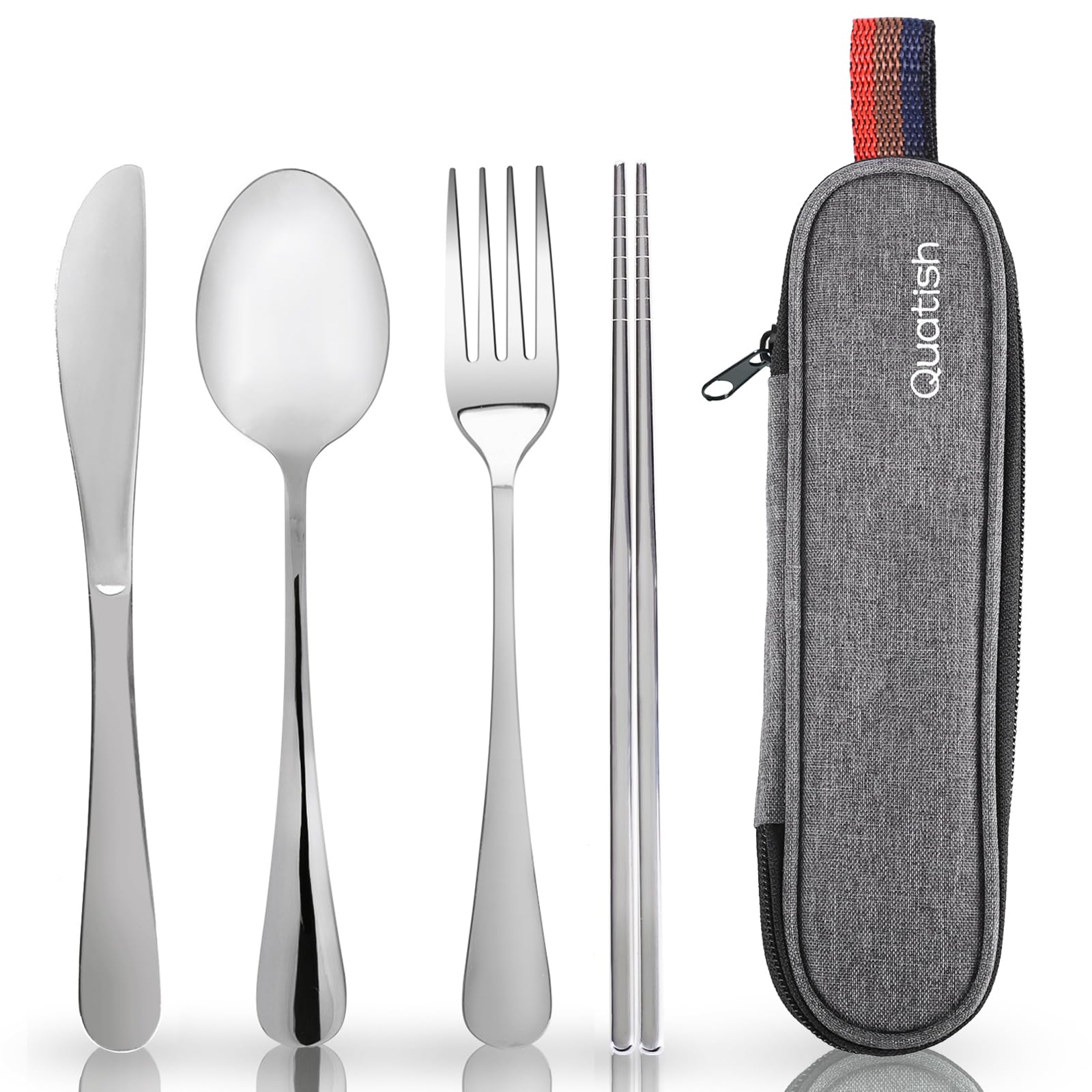 Travel Utensils with Case, Quatish Portable Silverware Set for Work, Stainless Steel Reusable