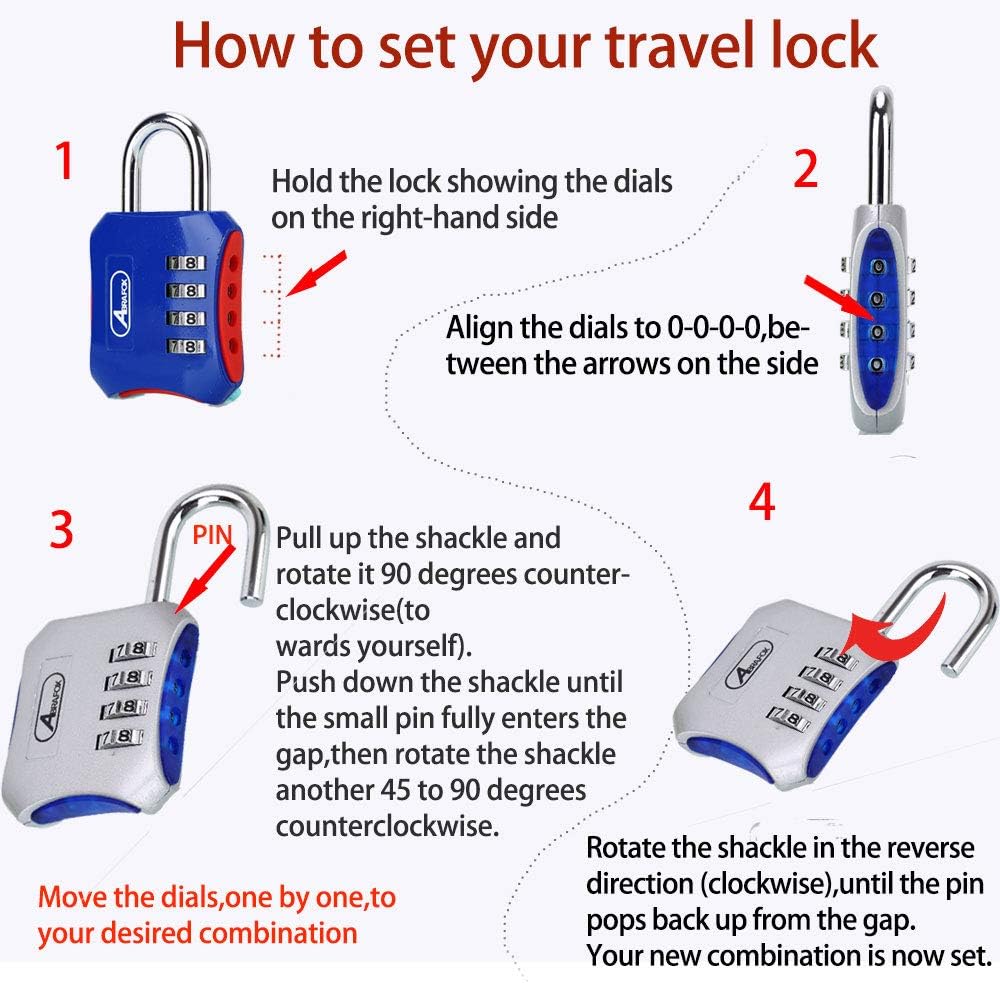 ABRAFOX Padlocks, Heavy Duty 4-Digit Re-settable Combination Codes Locks, Luggage Locks for Gym