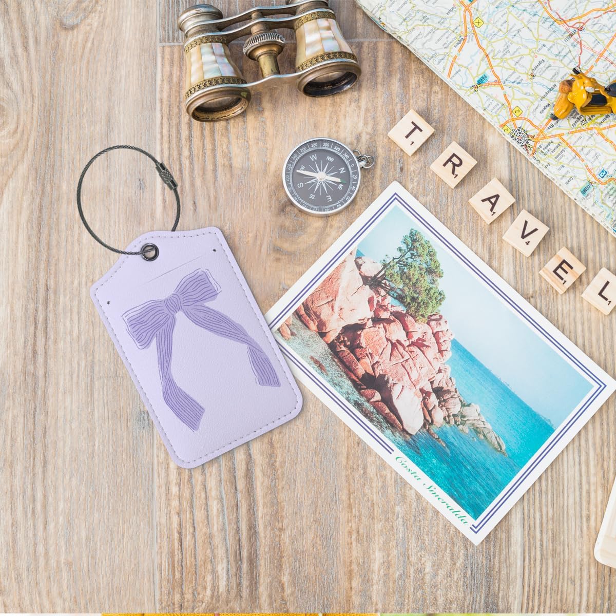 Coquette Purple Bow Luggage Tags for Suitcases, Purple Bow Cute Bag Travel Tags for Luggage for Women, Trendy 2 Pack Luggage Tag for Travel,Teen Girls Gifts Suitcase Tags