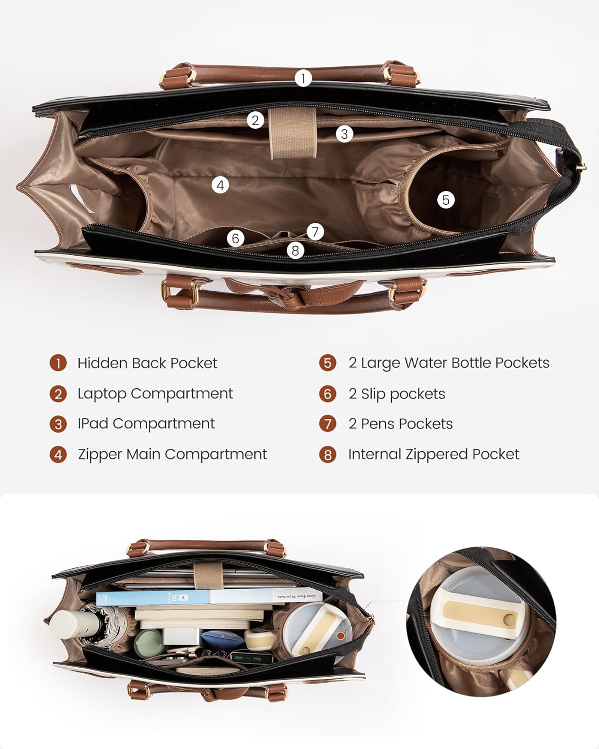 LOVEVOOK Laptop Bag for Women,Work Tote Bag with Large Cup Holder,Leather Computer Bag Teacher Bag Handbag Gifts for Women