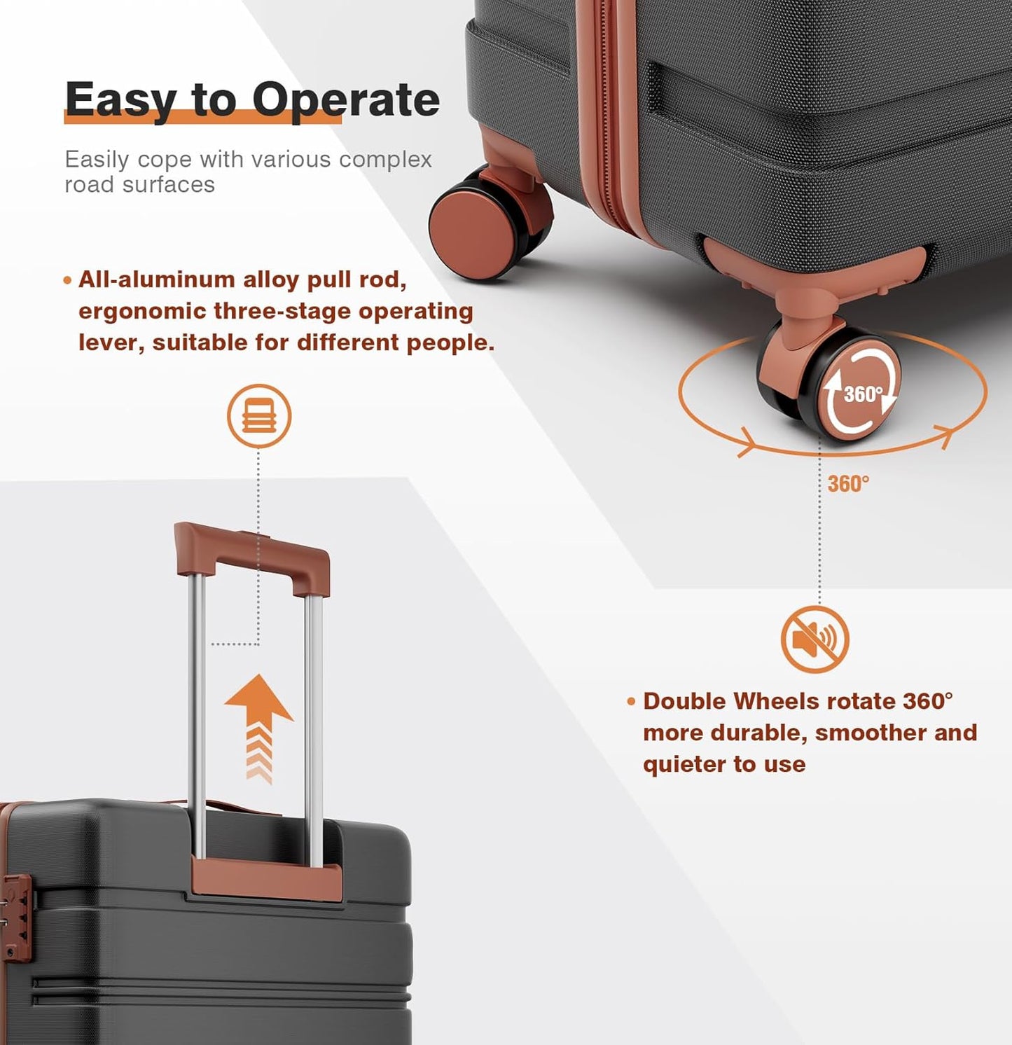 Carry on Luggage Set, 20 Inch Suitcase with 100% PC hardshell, Lightweight TSA Locks Quiet Spinner Wheels Durable Zipper, Travel Luggage for Men and Women, Y01 Beige(20"/DB/TB) Slightly Small