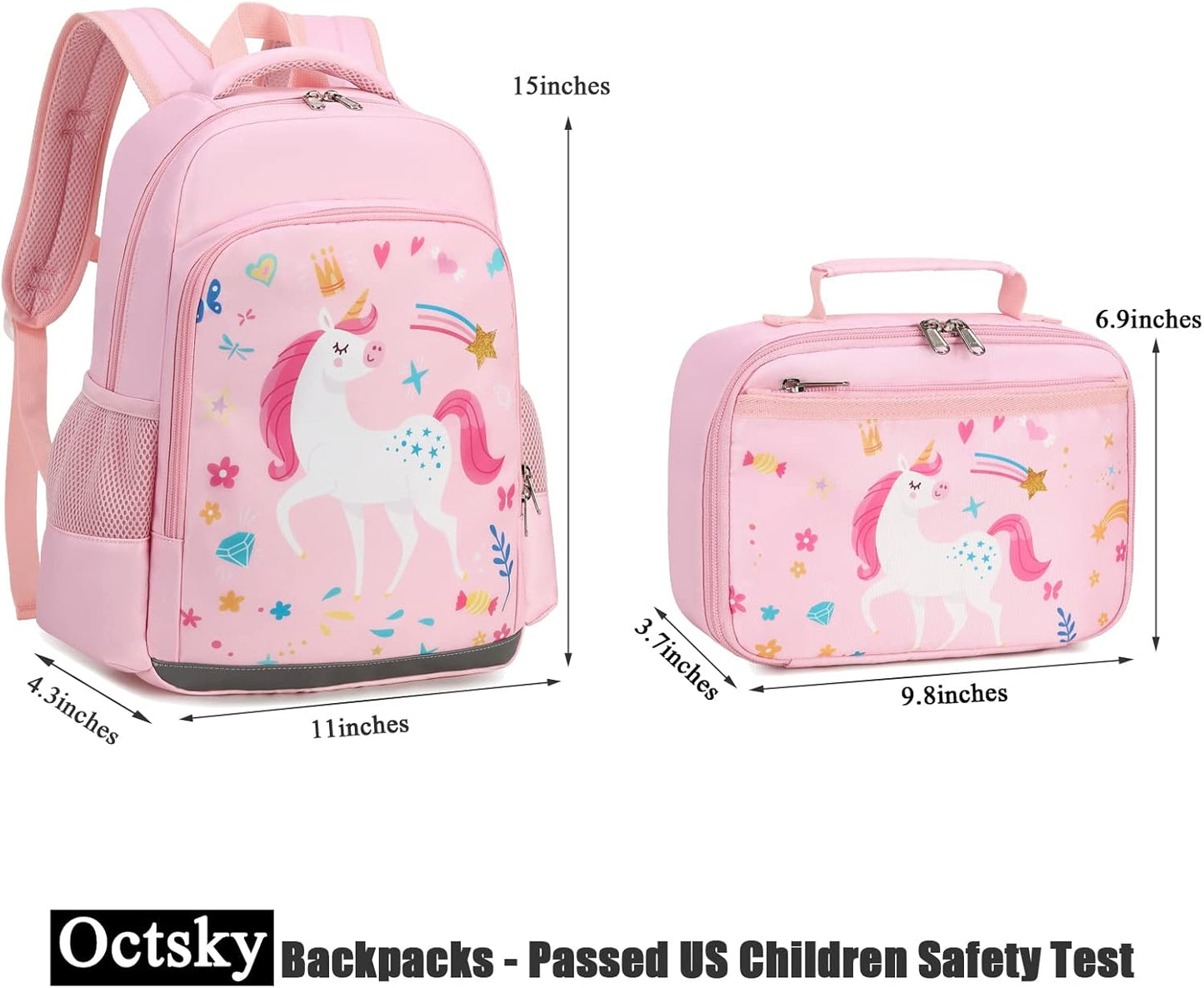 Octsky Backpack for Girls Kids School Backpacks with Lunch Box Preschool Kindergarten BookBag Set
