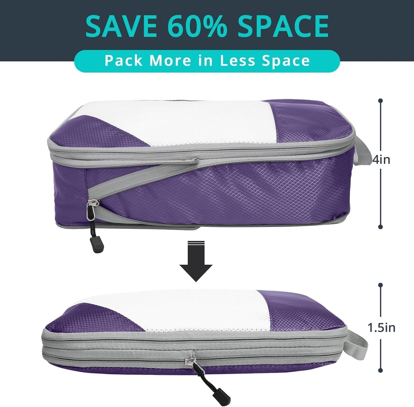 9 Set Compression Packing Cubes for Travel - Compressible, Lightweight, and Space-Saving Packing Cubes, Travel Essentials for Women, Purple
