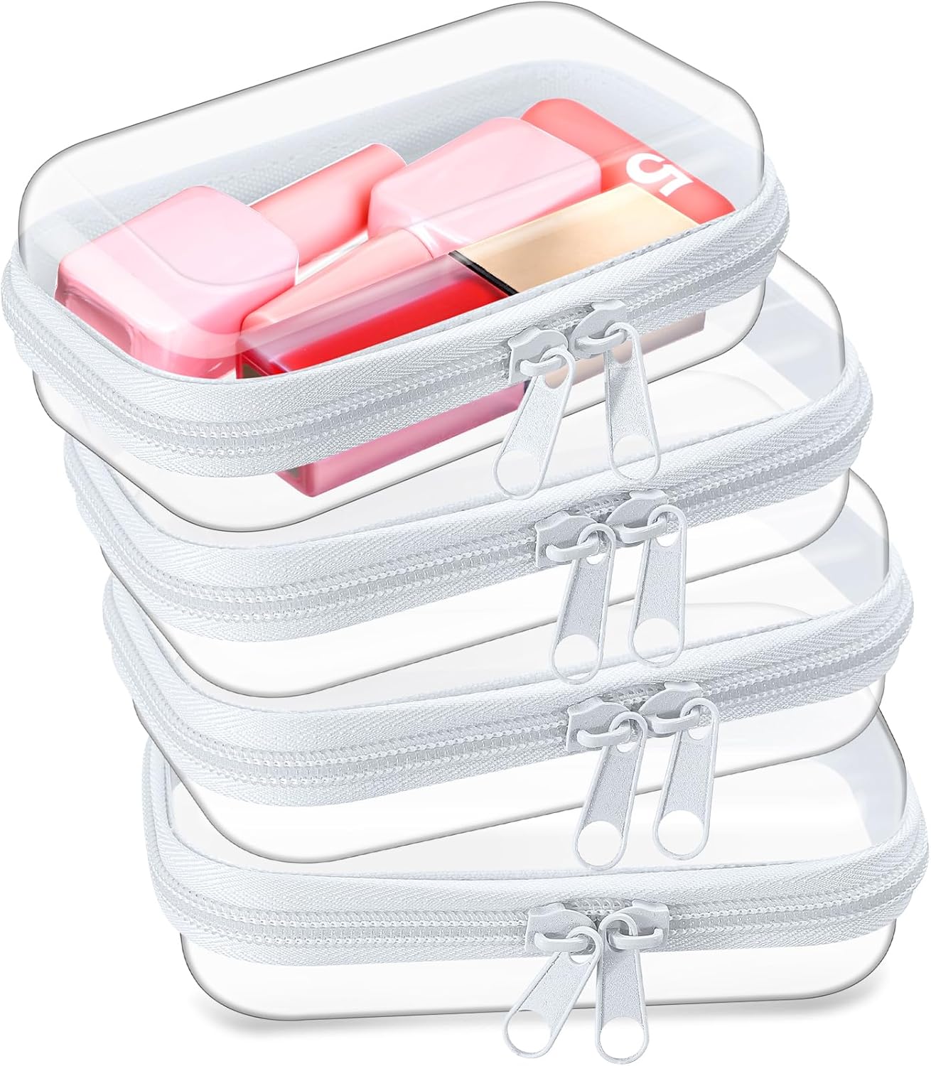Hoolerry 4 Pcs Hard Clear Zipper Case Makeup Bags Plastic Pencil Pouch Transparent Storage Box