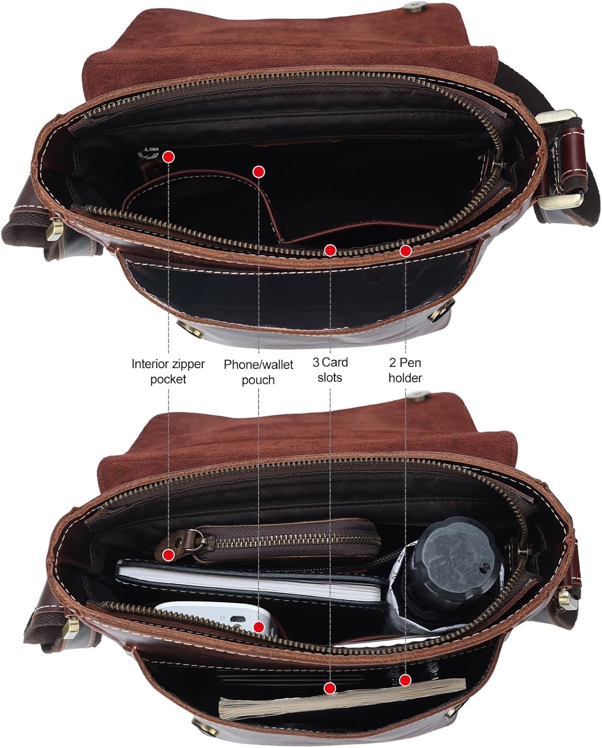 Masa Kawa Leather Messenger Bag Small Crossbody Shoulder Bag for Men Women Flap Over Man Purse Fits