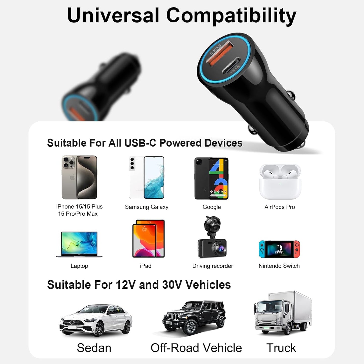 for iPhone 15 16 Car Charger, 43W 2-Port Fast USB C Car Charger Power Adapter with 6FT USB C to Type C Cable for iPhone 16e 16/15 Pro Max/Plus/iPad Pro/Samsung Galaxy S25 S24 S23 S22 S21 Ultra