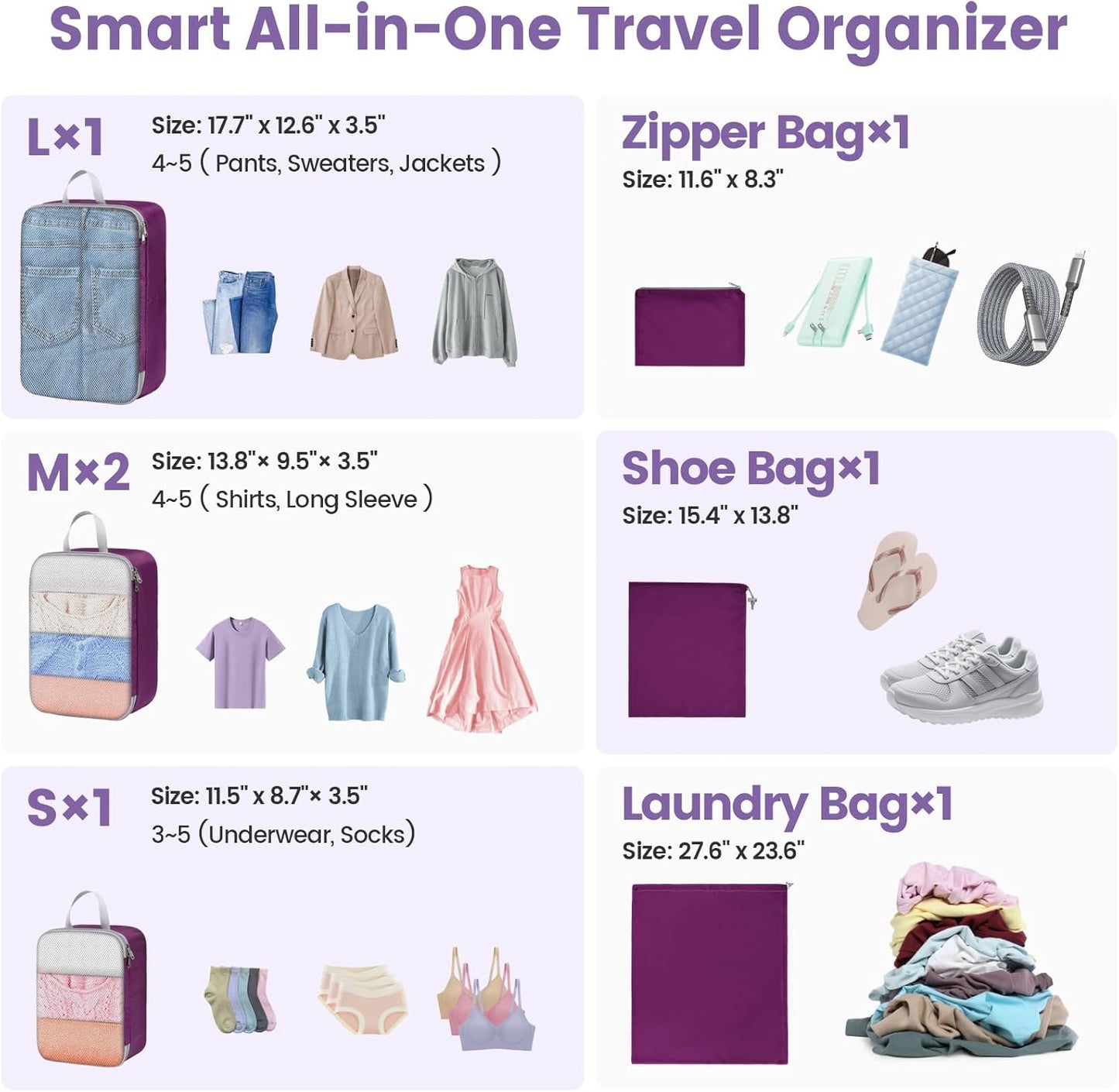Cambond Packing Cubes for Travel - 7 Set See Through Mesh Luggage Travel Packing Organizers Bags