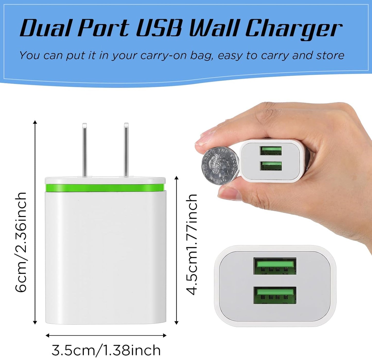 Xuhal 12 Pcs Fast USB Wall Charger Charging Block Bulk Adapter Plug Cube 2.1A USB Wall Charger Replacement for Most Smartphones and Tablets (Green)