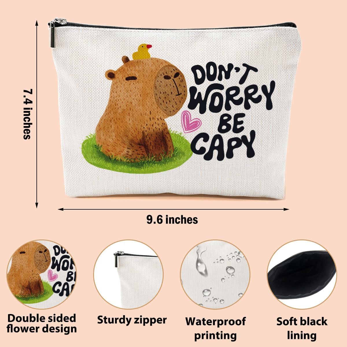 Funny Capybara Makeup Bag, Capybara Gifts for Women, Capybara Lovers Cosmetic Bag Travel Organizer Bags Makeup Pouch, Capybara Stuff Animal Lovers Gifts for Girls Sister Christmas birthday Gifts