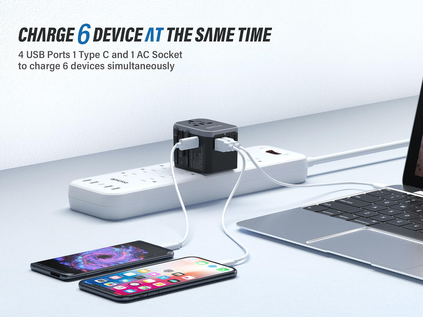EPICKA Universal Travel Adapter with 1AC/1 USB-C/4 USB-A Ports