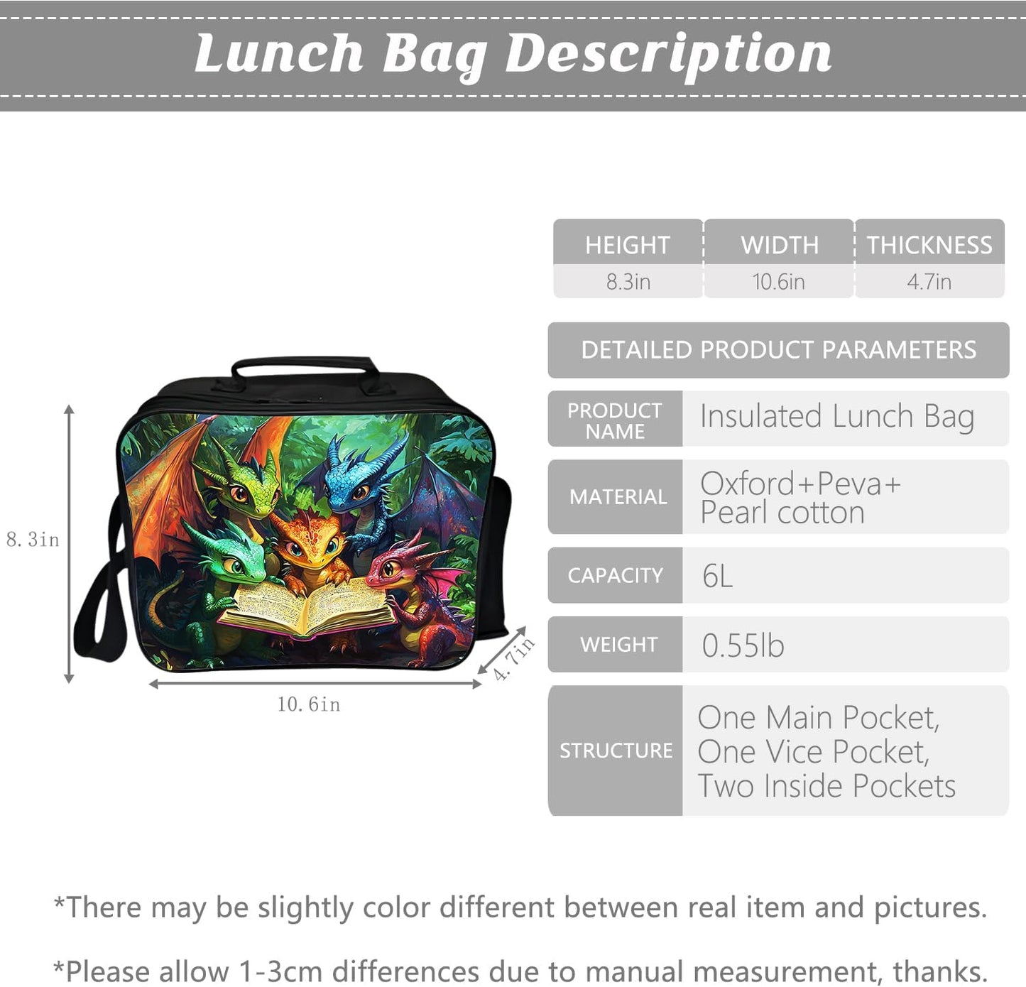 Dragon Backpack Kids Bookbag 16inch Schoolbag With Lunch Box Bag And Pencil Case Set For Boys Girls