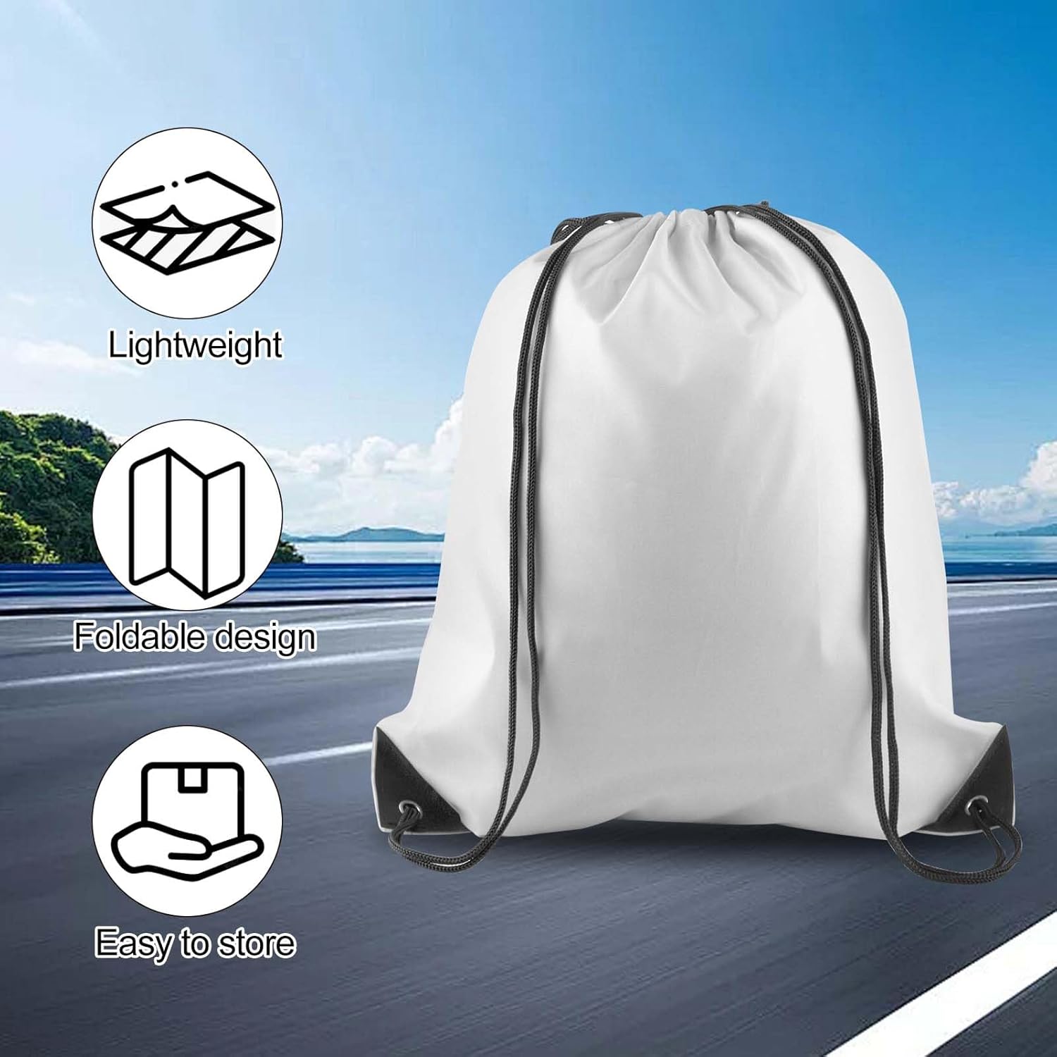 PLULON 15 Pcs White Drawstring Bags, Drawstring Backpack Bulk, Cinch Sack Sport Gym Backpack Bags