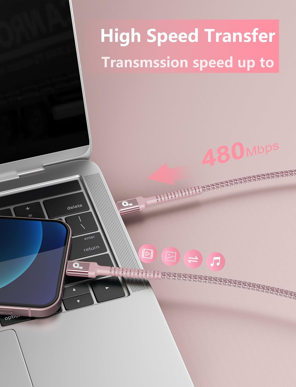 USBC Cable 10FT, 2Pack Long USBC Fast Charging Cable, Nylon Braided USB C to USB C iPhone Charger Cord Compatible with iPhone 17/16/15/Pro Max/Plus/Samsung Galaxy S23/LG/Switch-Pink