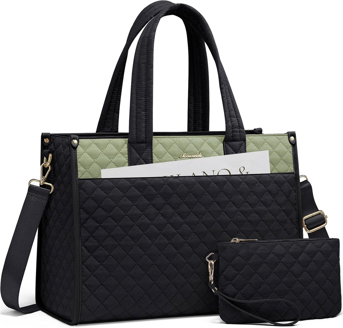 LOVEVOOK Laptop Tote Bag for Women,Canvas Work Tote Bag for Women with Clutch Purse,15.6 Inch Computer Briefcase Bag,Professional Teacher Business Office,Lightweight Shoulder Travel