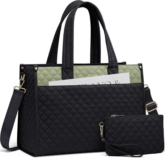 LOVEVOOK Laptop Tote Bag for Women,Canvas Work Tote Bag for Women with Clutch Purse,15.6 Inch Computer Briefcase Bag,Professional Teacher Business Office,Lightweight Shoulder Travel