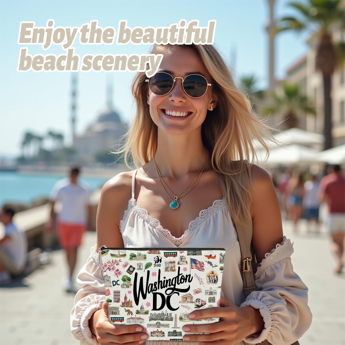 Washington DC Themed Makeup Bag washington dc Souvenirs Gift for Women, Best Friend, Sister - Travel Friendly Cosmetic Bag, Birthday Christmas Present