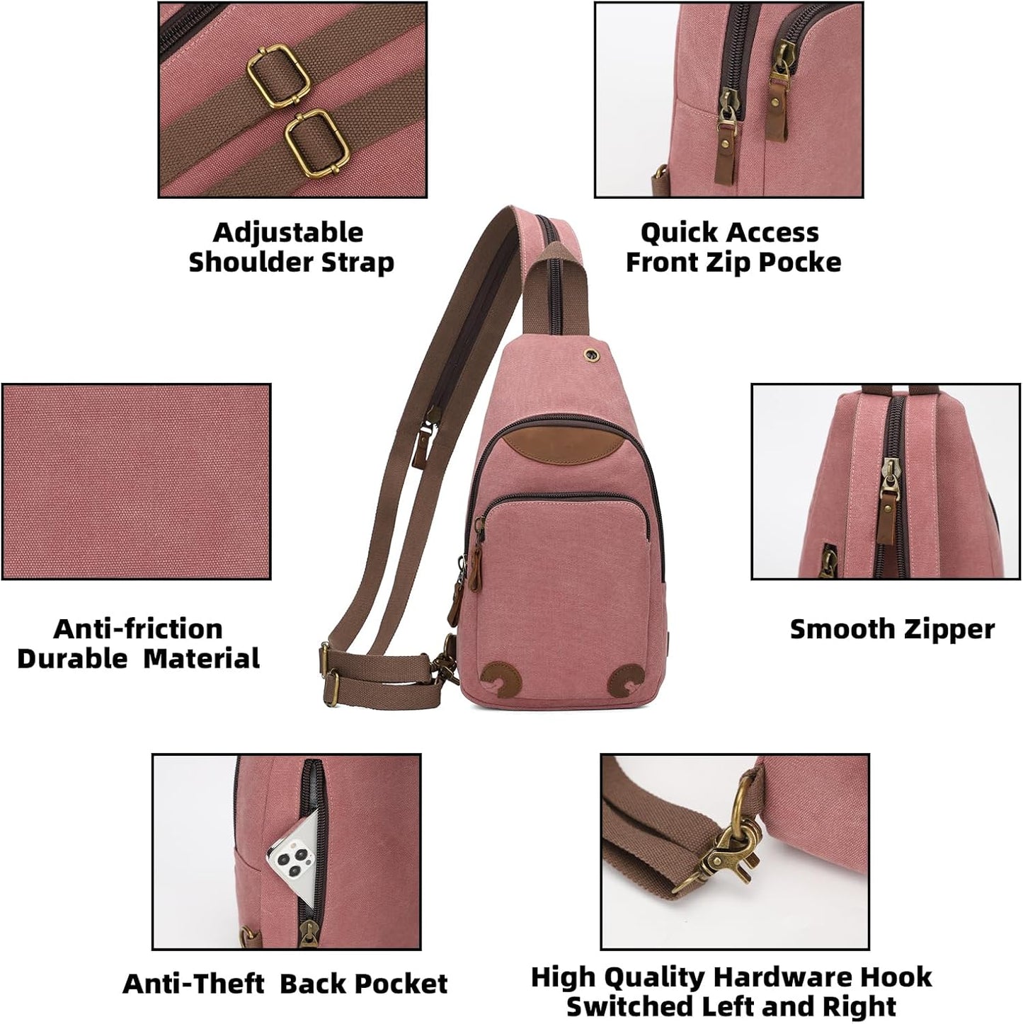 KL928 Canvas Sling Bag Crossbody Backpack Shoulder Casual Rucksack for Men Women,Rust Red