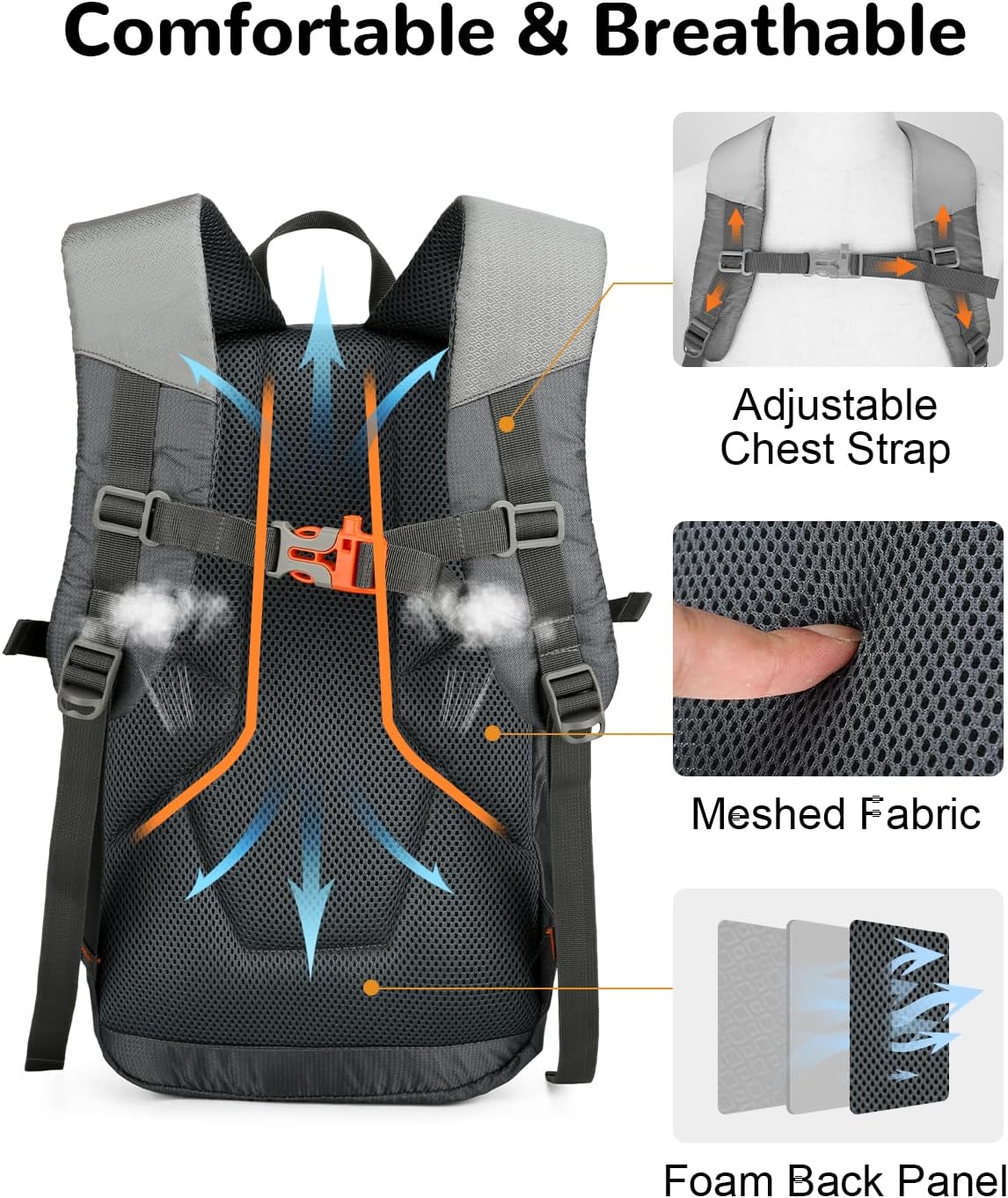 15L Small Padded Hiking Backpack with Chest Strap for Men Women, Lightweight Waterproof Daypack for