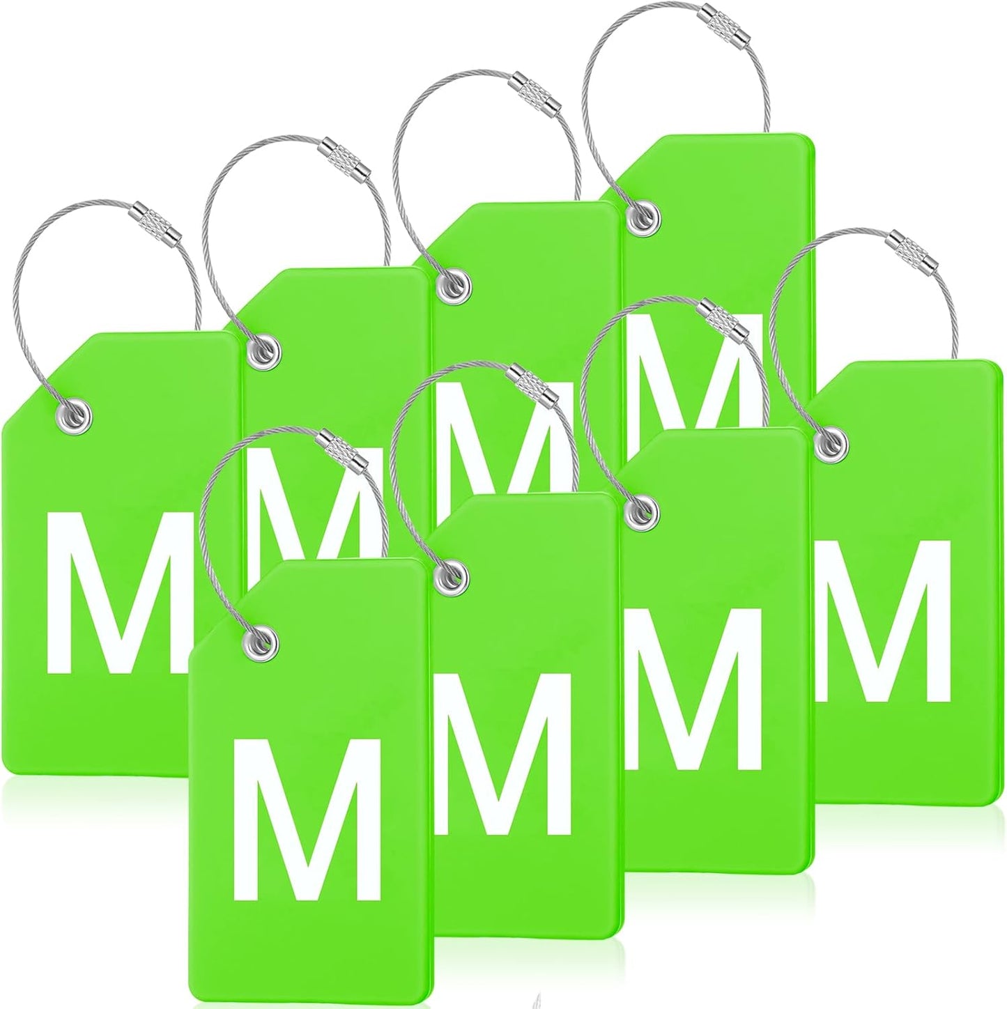8 Pcs Initial Letter A-Z Luggage Tags Silicone Suitcase Instrument Tag with Name Card and Stainless Steel Loop(Letter M,Green)