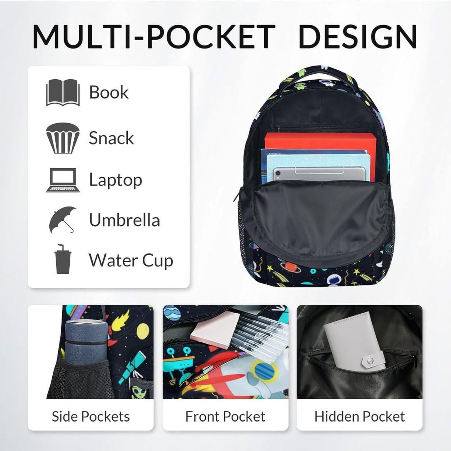 Backpack for School - 17 Inch Custom Space Backpack for Kids - Personalized Cool Bookbag for Primary Middle