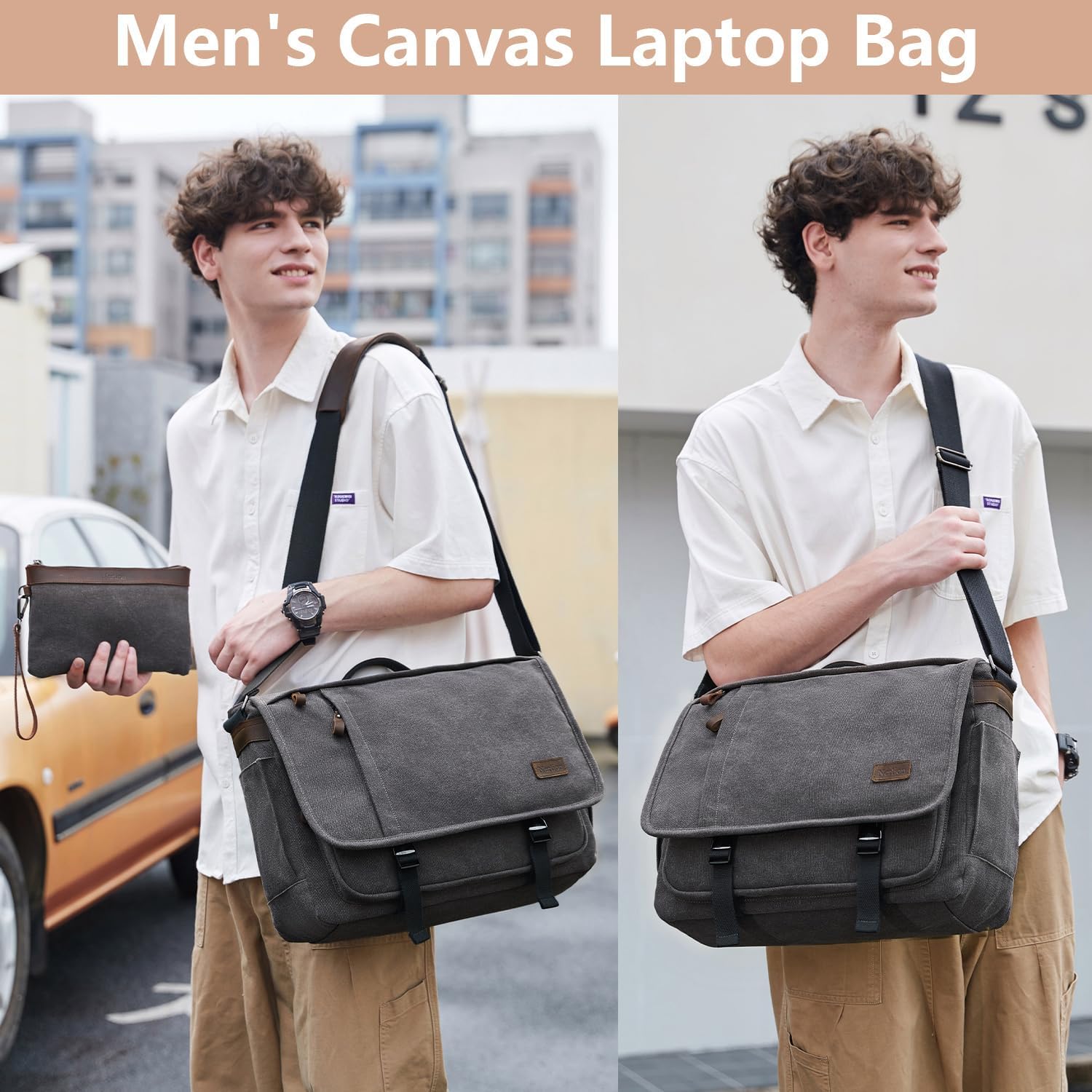 Nerlion Messenger Bag for Men 17-17.3 Inch Laptop Bag Canvas Water-resistant Computer Bag Shoulder