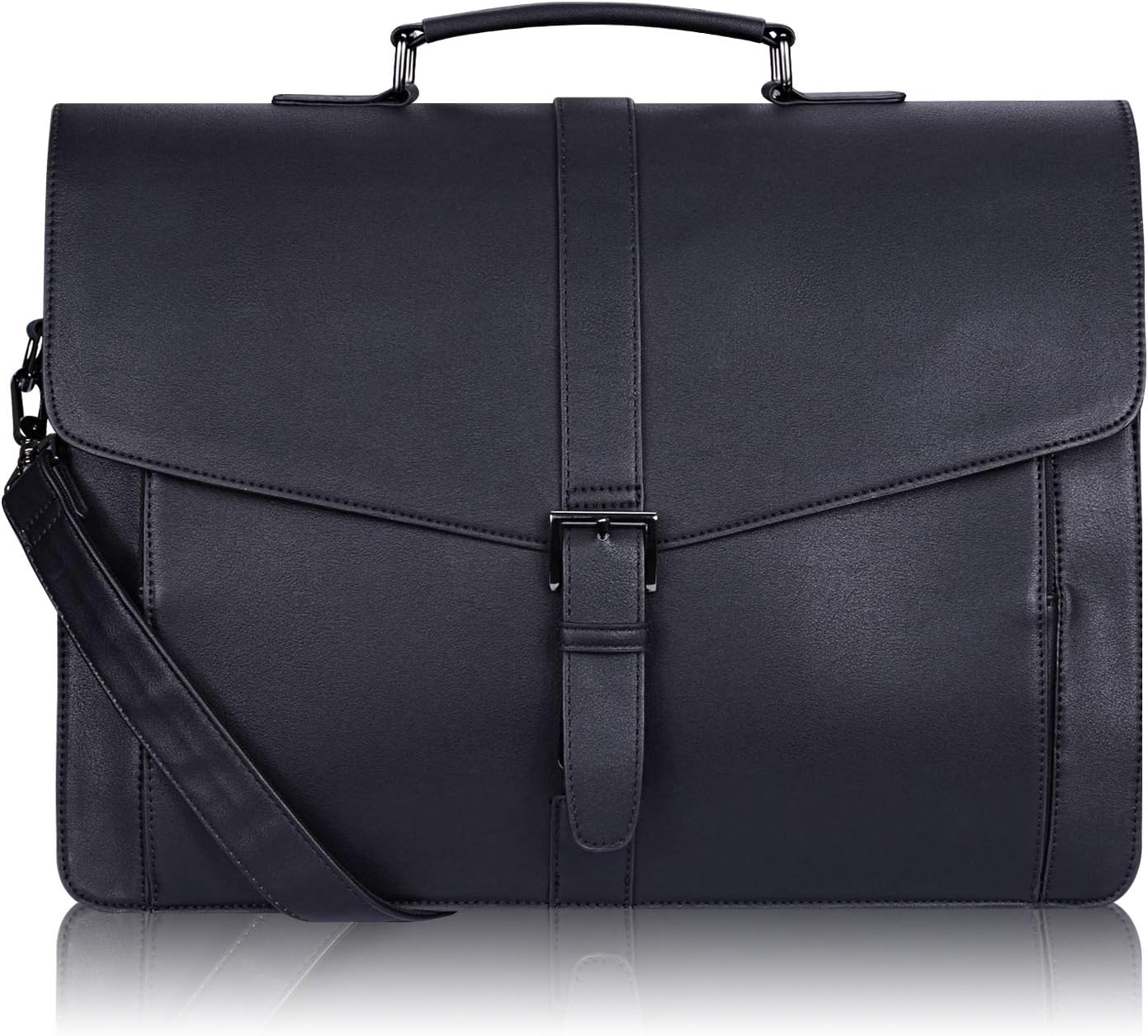ESTARER Men's Leather Briefcase 15.6 Inch Laptop Computer Bag for Office/Business/Travel, Large Satchel Professional Pu Leather Messenger Shoulder Bag, Black