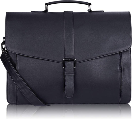 ESTARER Men's Leather Briefcase 15.6 Inch Laptop Computer Bag for Office/Business/Travel, Large Satchel Professional Pu Leather Messenger Shoulder Bag, Black