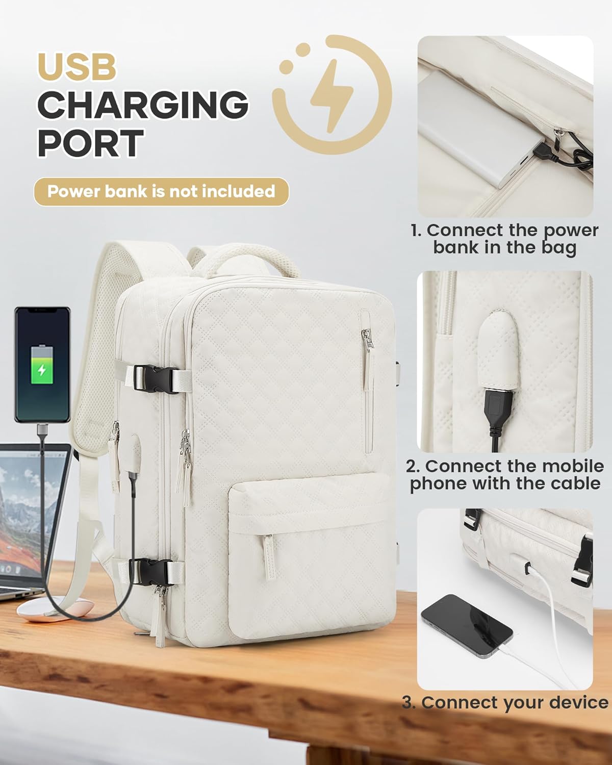 Travel Vacuum Storage Backpack with Air Pump Vacuum Seal Compression Space Saver Bags Clothing Vacpack 18x14x8 inches Travel Bag Carry on Personal item Laptop Work Backpacks Women Men Beige