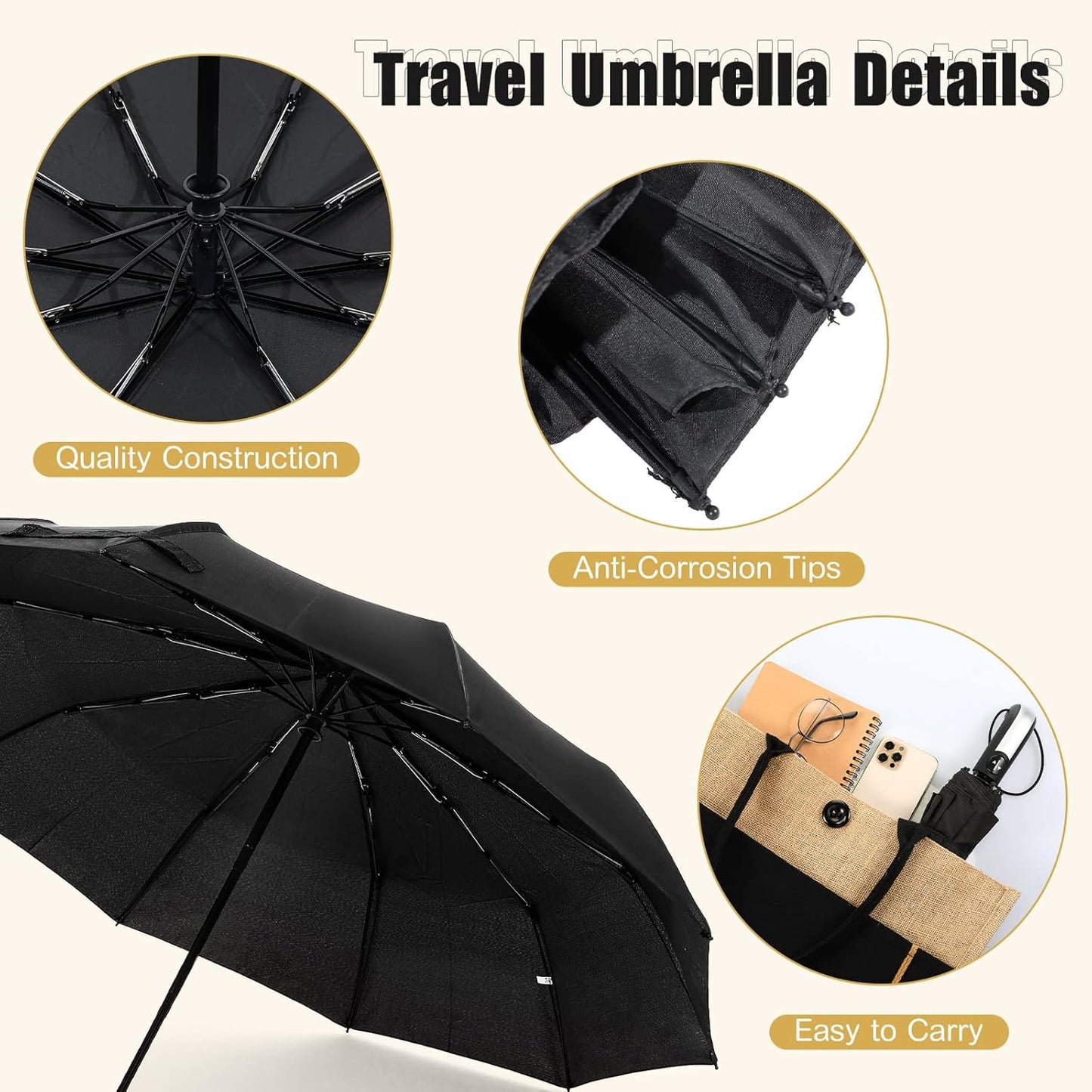 LEIFIDE 10 Pack Collapsible Wedding Umbrellas Bulk Compact Set Windproof Travel Rain Umbrellas Folding and Portable Automatic Open Close for 1-2 People, Men and Women, Guests