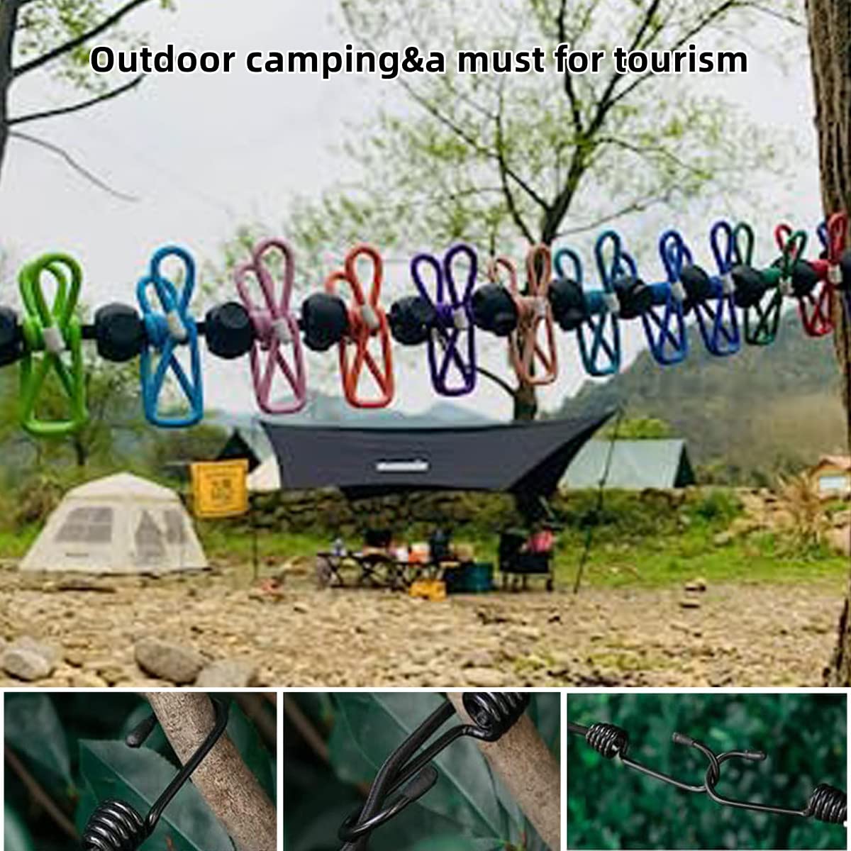 Clothesline，Retractable Portable Clothesline for Travel，Clothing line with 12 Clothes Clips，for