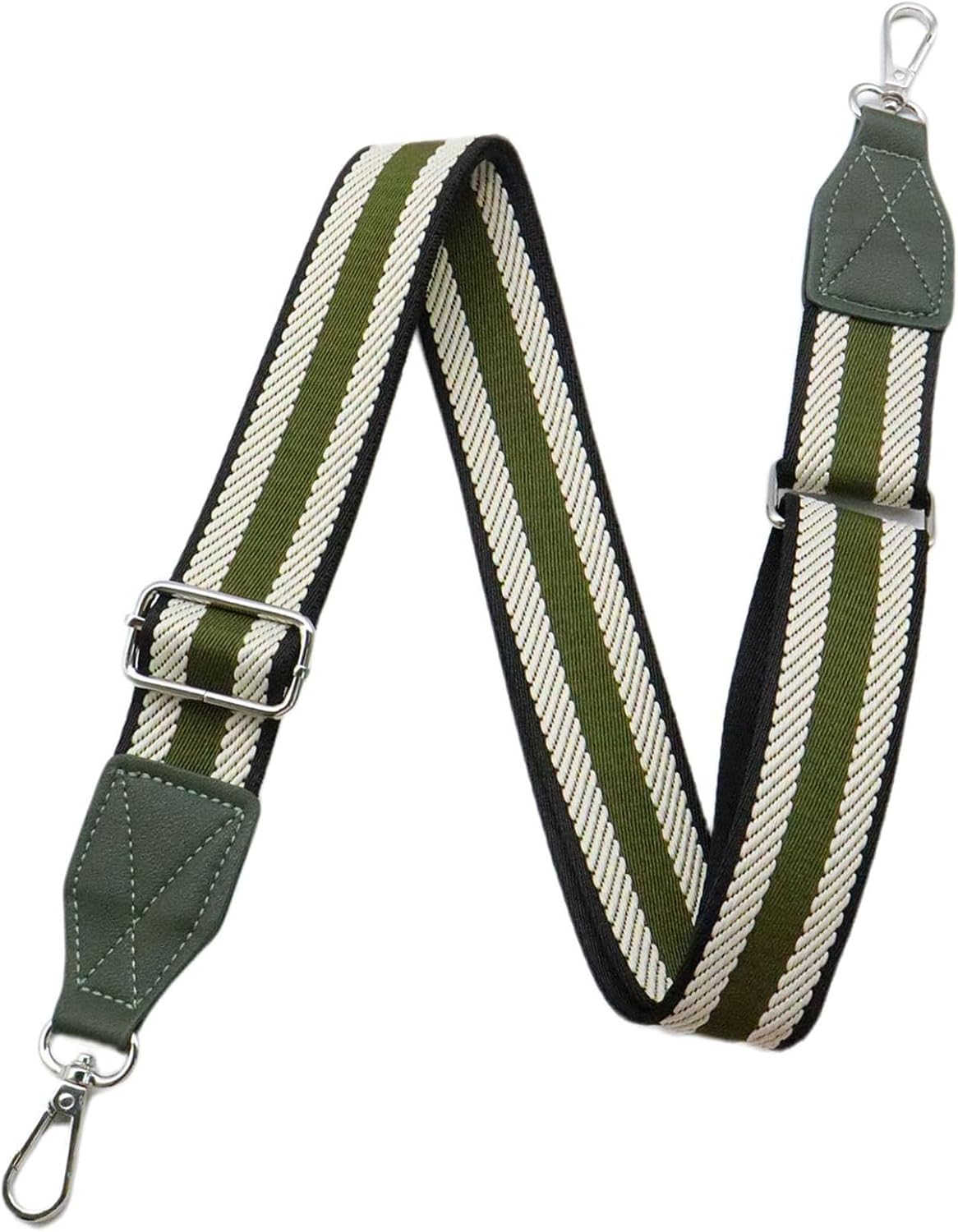 Adjustable Purse Strap with Green Leather End - 1.5" Wide Handbags, Camera, Guitar, Phone & Crossbody Bag Replacement Shoulder Straps(Silver Hardware)
