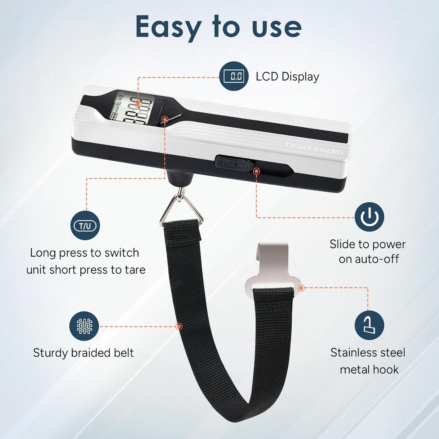 Battery-Free Luggage Scale, Travel Essentials, Portable Handheld Suitcase Weight Scale for for Travel Accessories, 110lbs/50kg