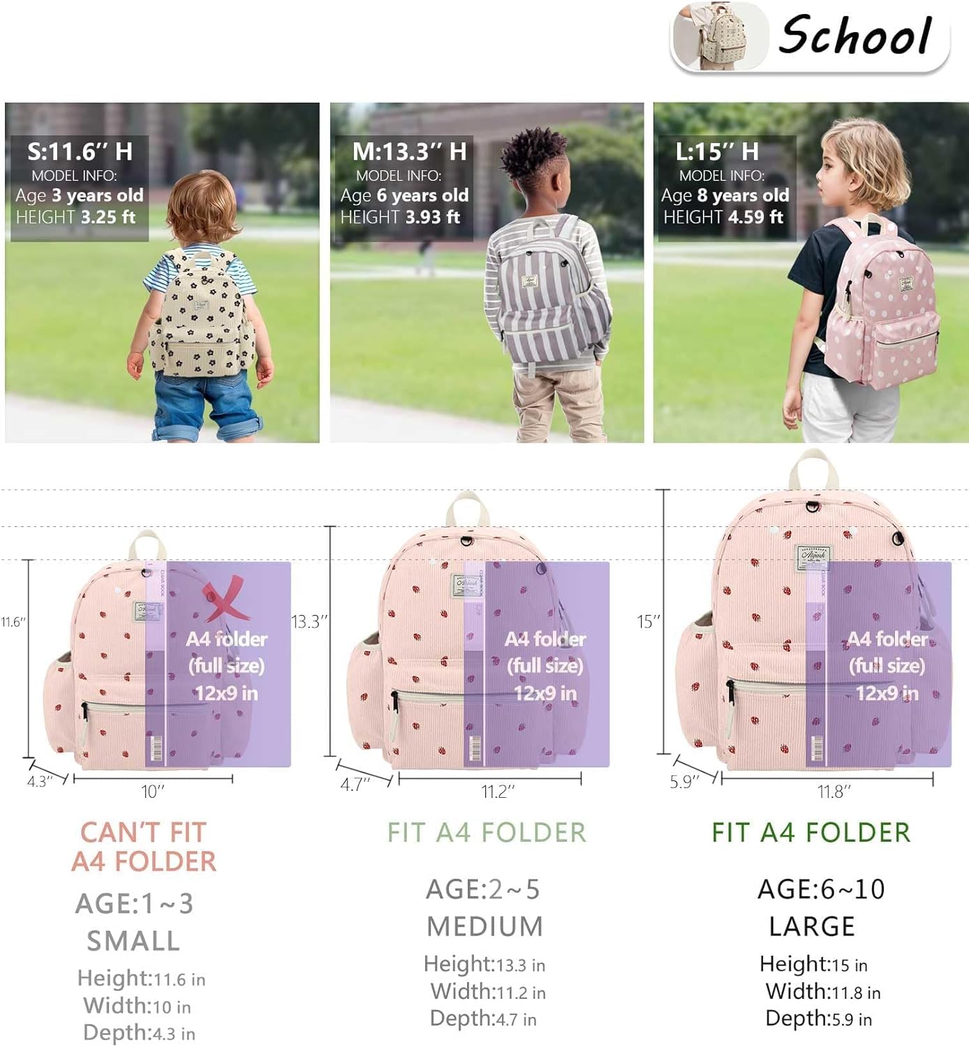 Corduroy Kids Backpack for Boys 6-10: Boys Girls Backpacks for Elementary Kindergarten 15” H Fit