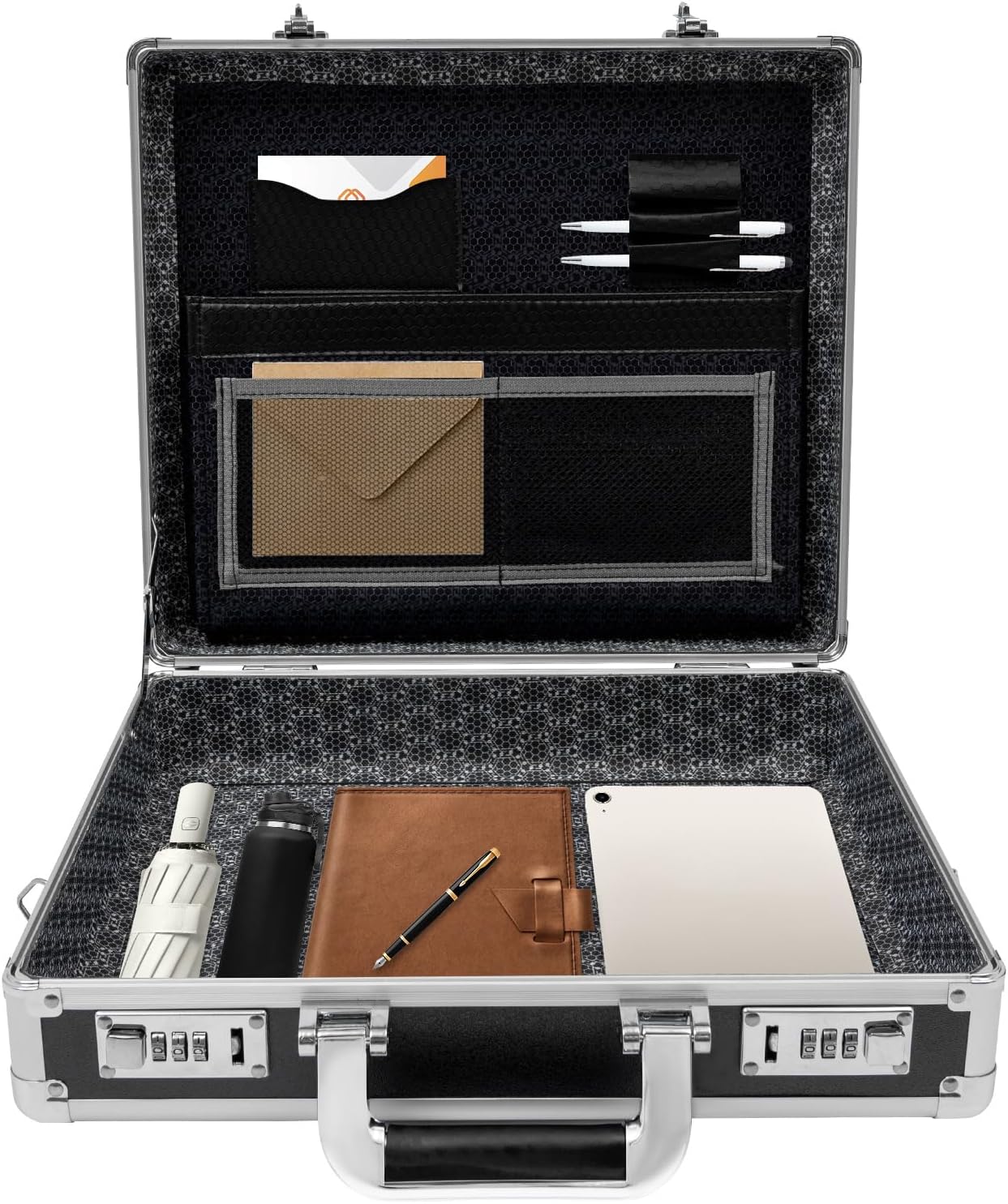 Locking Briefcase, Metal Briefcase w/Strap, Hard Aluminum Carrying Case for Documents/Laptops/Cell Phones