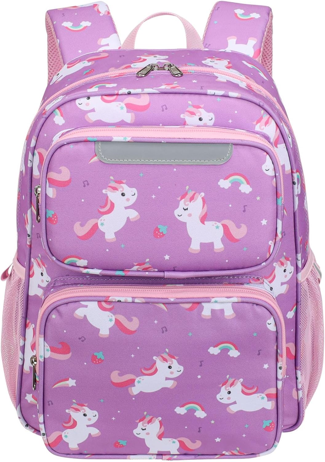 Kids Backpack for Girls - 15 Inch Backpack for Kids 3 to 8, Lightweight Bookbag for Preschool Kindergarten Elementary School, Insulated Pocket, Safe Reflective Stripe, Purple Unicorn