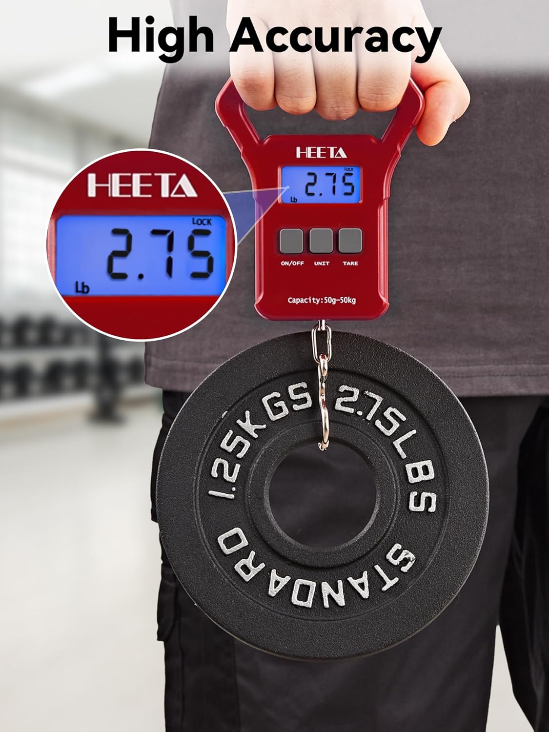 HEETA Fish Scale, 110lb/50kg Digital Portable Hanging Fishing Weight Scale with Backlit LCD Display, Luggage Scale with Hook, Non-Slip Large ABS Handle & 2 AAA Batteries, Fishing Gifts Gear for Men